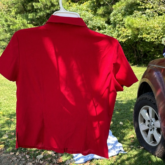 Studio C Red Faux Suede Short Sleeves Blazer Button Up Blouse Slits on Sides 16 - Picture 6 of 15